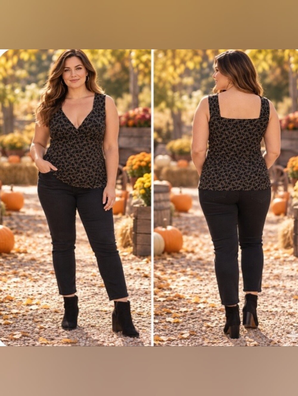 Michael Kors Brown Geometric Design Sleeveless Blouse Large Fall Business Casual